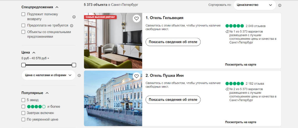 Выдача отелей в Санк-Петербурге сайта tripadvisor.ru