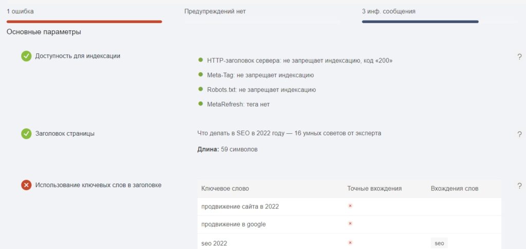 Фрагмент результатов проверки в pr-cy.ru/analysis_content/