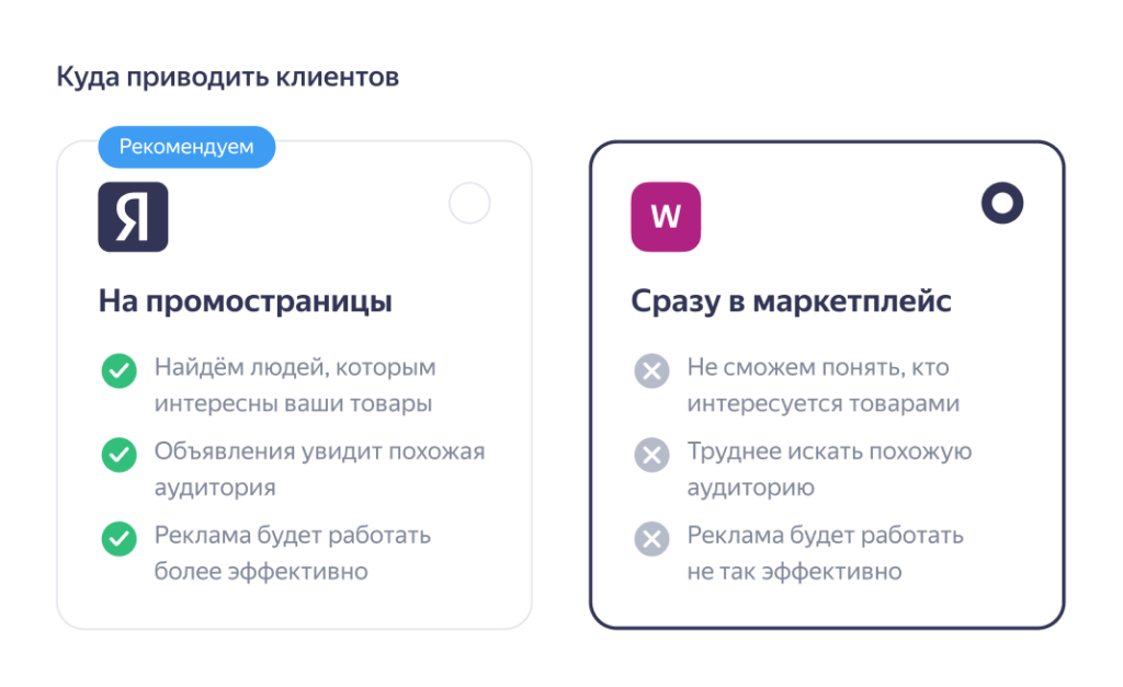 Яндекс Бизнес настойчиво рекомендует использовать промежуточные промостраницы